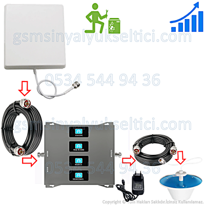GSM Dört Bandlı Sinyal Yükseltici - 2 İç Antenli