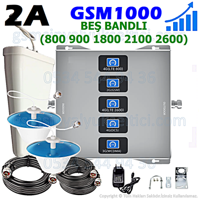 GSM Beş Bandlı Sinyal Yükseltici - 2 İç Antenli
